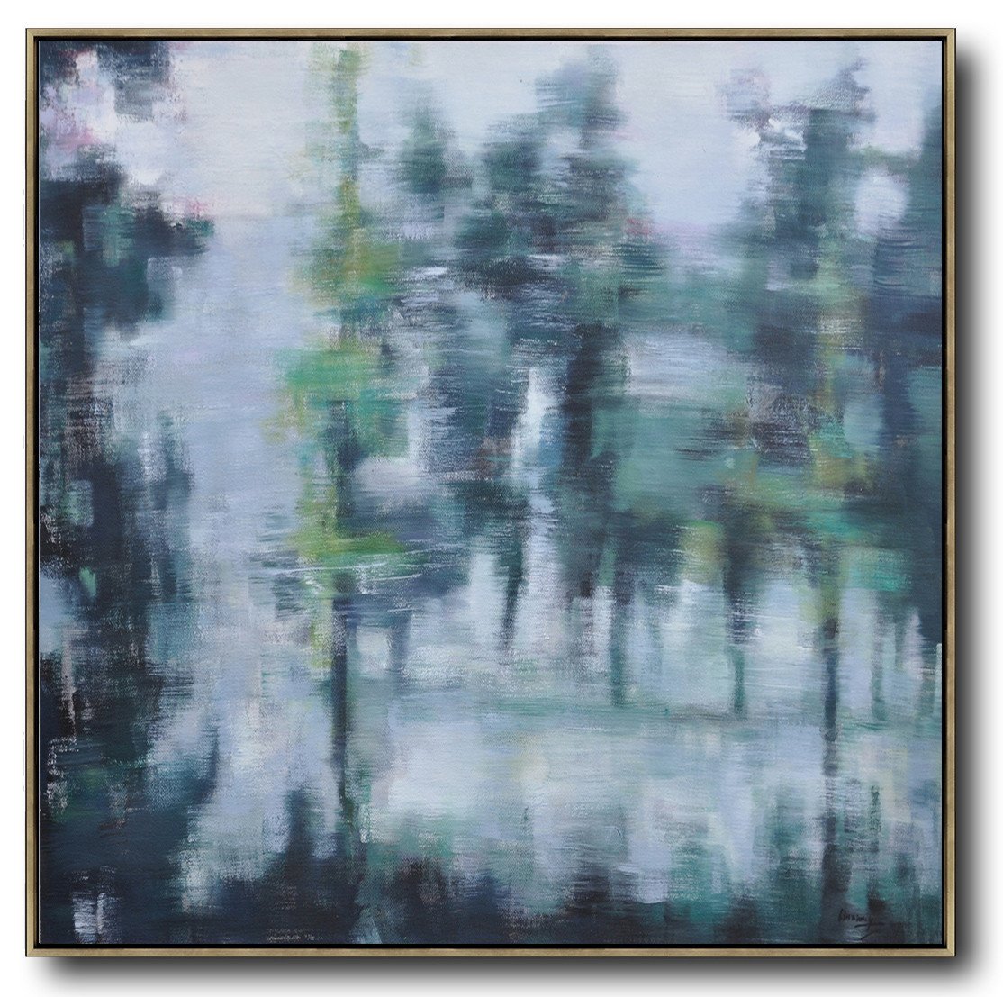 Large Abstract Painting Canvas Art,Abstract Landscape Oil Painting,Acrylic Minimailist Painting,White,Grey,Dark Green.etc